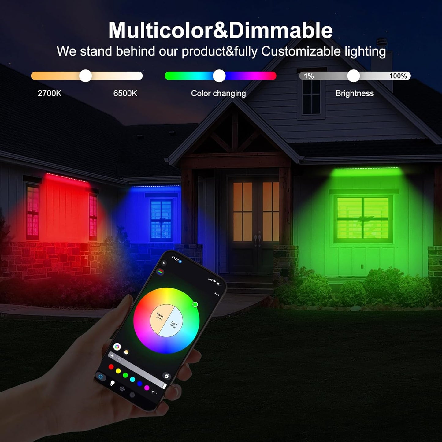 40-Inch Linkable LED Wall Washer Light Bar – Smart RGBCW Color Changing LED, Bluetooth & RF Remote Control, 2700K–6500K Tunable White, 16M Colors, 1–100% Dimmable, IP65 Waterproof Linkable Smart RGB+Tunable White(2700-6500K)