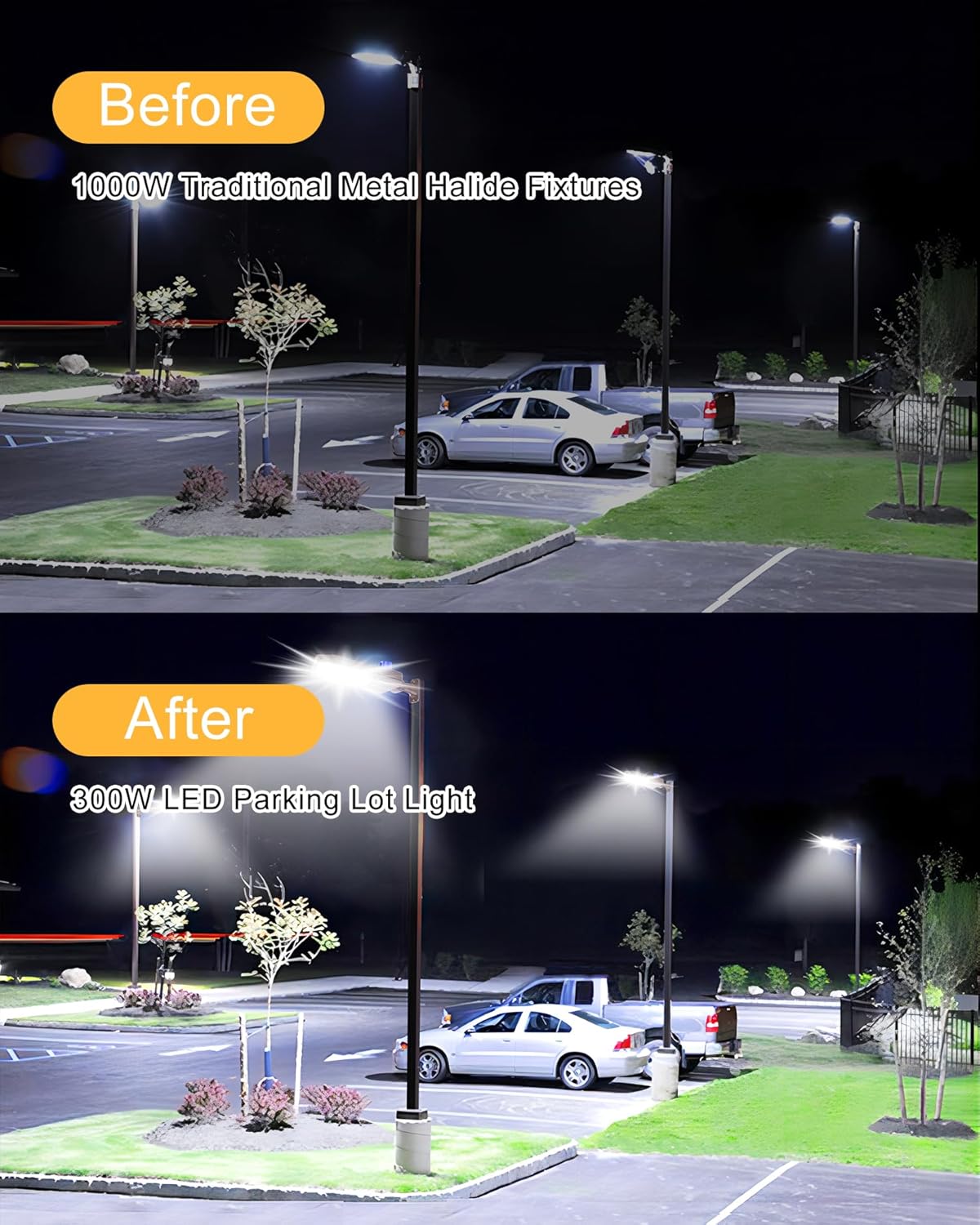 JC-LGL LED Parking Lot Light 300W, LED Shoebox Light 42000LM 5000K Daylight, IP65 Waterproof Dusk to Dawn Parking Lot Light with Arm, Outdoor