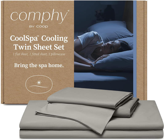 CoolSpa Cooling Bed Sheets, 3 Piece Twin Sheet Set, Dove Grey Breathable, Cooling and Super Soft Sheets, Luxur