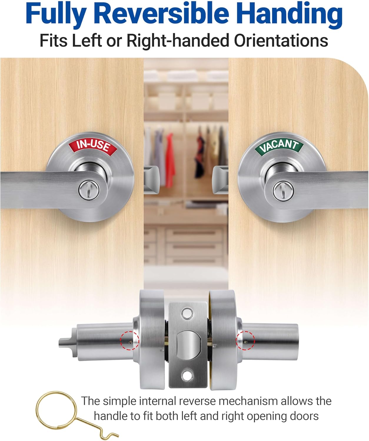 Bathroom Privacy Lever Door Lock (2 Pack), Vacant Occupied Bathroom Lock with Large In-Use or Vacant Indicator, Bathroom Door Knob, ANSI Grade2 Commercial Grade, Occupied Sign for Bathroom Door
