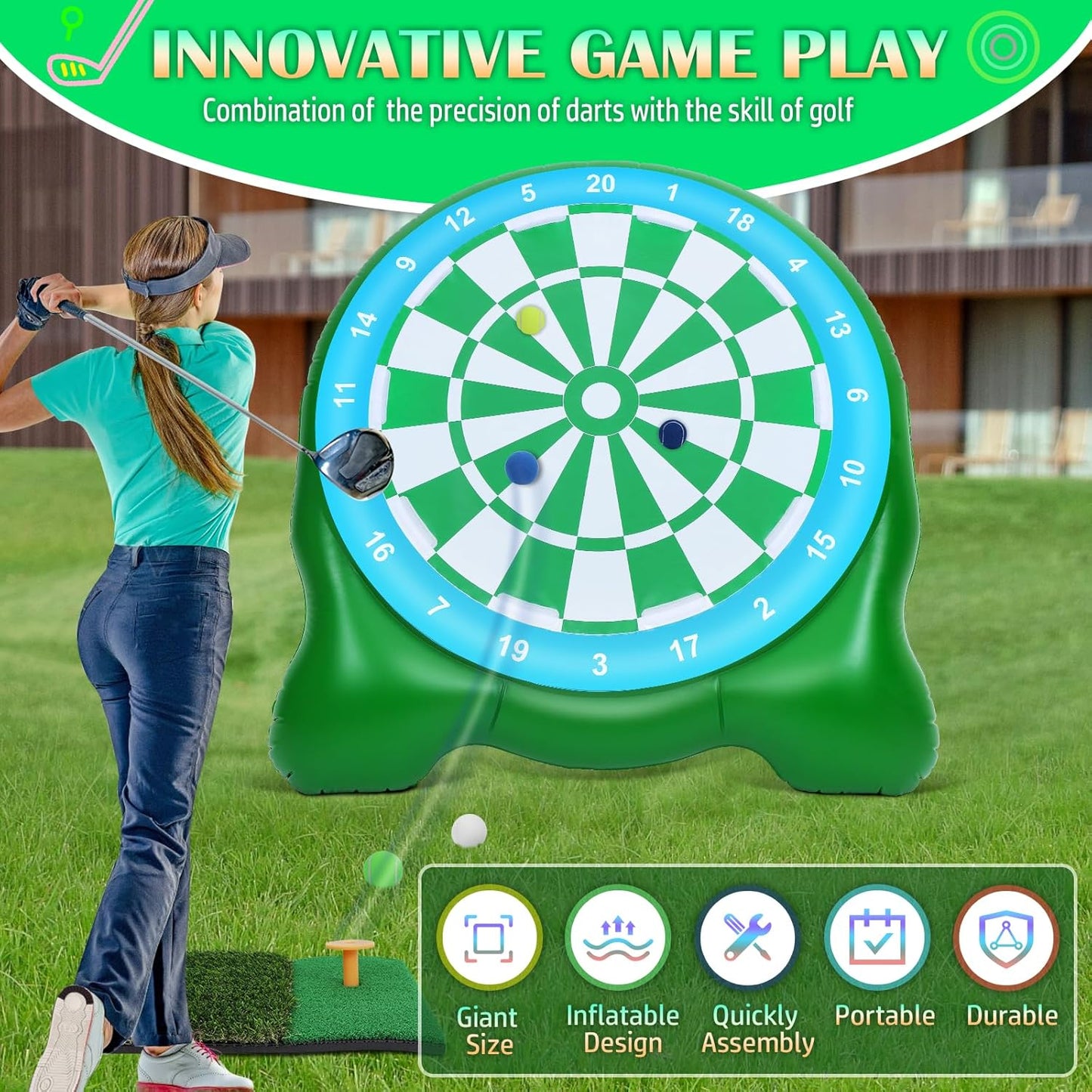 Innovative Bucket Golf Games, Giant Darts with Over 10 Golf Games, Oversized Backyard Golf Game with Air Pump, Portable Yard Games for Adults, Out