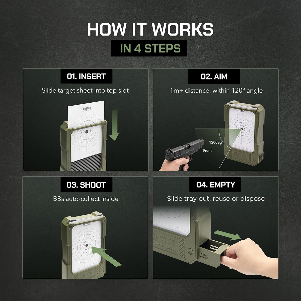 BBSTER Airsoft Target, World's First BB Collecting Target, Polycarbonate Body, Dual Shock-Absorbing Trap for 400+ FPS, Fully Mechanical BB Collecting System, Designed in California.