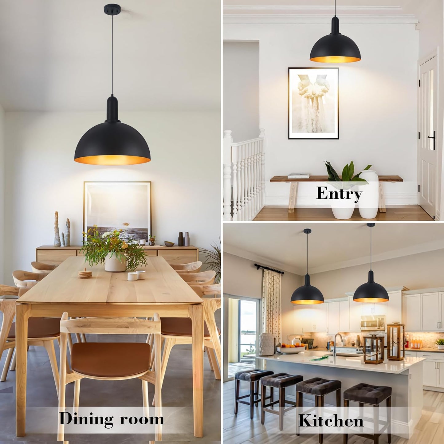 17.7' Black Dome Pendant Light Industrial Large Pendant Light Fixtures Adjustable Vintage Chandelier Farmhouse Kitchen Island Pendant Light for