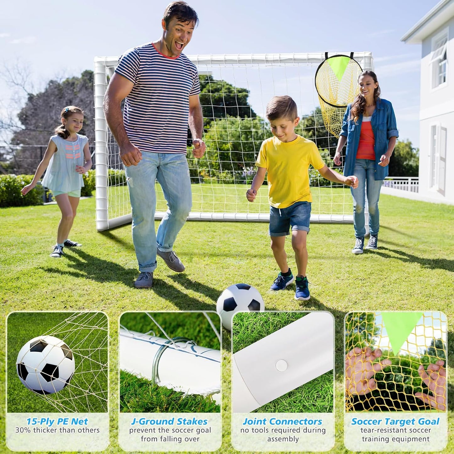 Soccer Goal for Backyard 8x6FT/10x6.5FT Goalpost Soccer Net with Soccer Targets for Goals Training, Soccer Goals for Kids