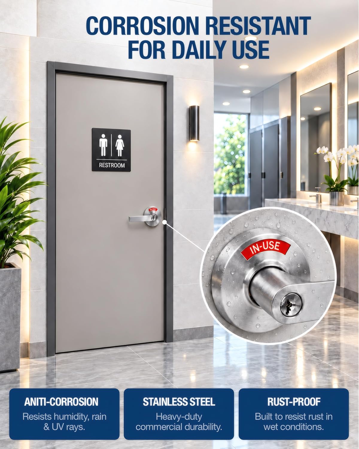 2 Kits Keyed Occupied Door Handle, Commercial Bathroom Door Handle, Vacant Occupied Bathroom Lock for Office, Hospital, Bars, Gyms Restroom (Medium 70mm with 3keys)