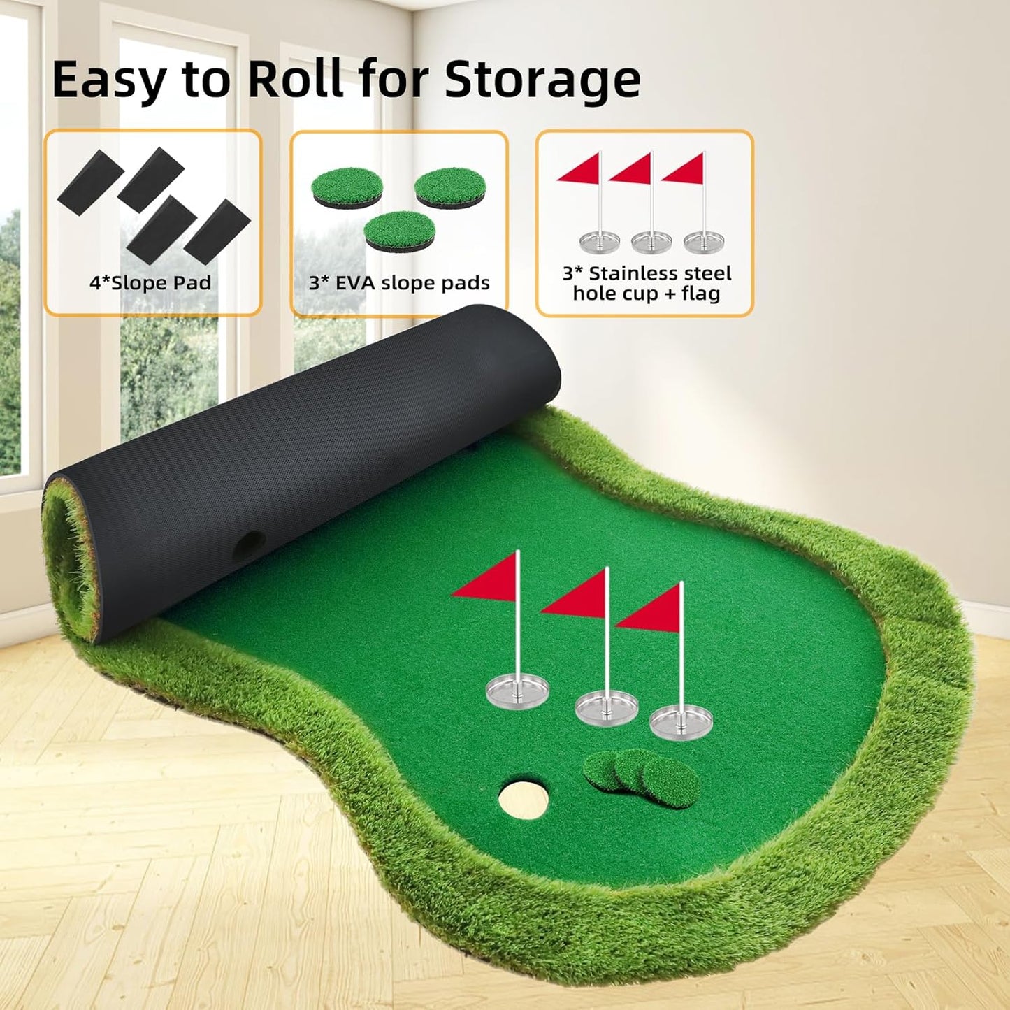 Golf Putting Green, 5 x 10 Ft. Golf Putting Mat, Golf Practice Mat, Professional Golf Training Aid for Indoor & Outdoor, Golf Green Mat w/ 3 Hole