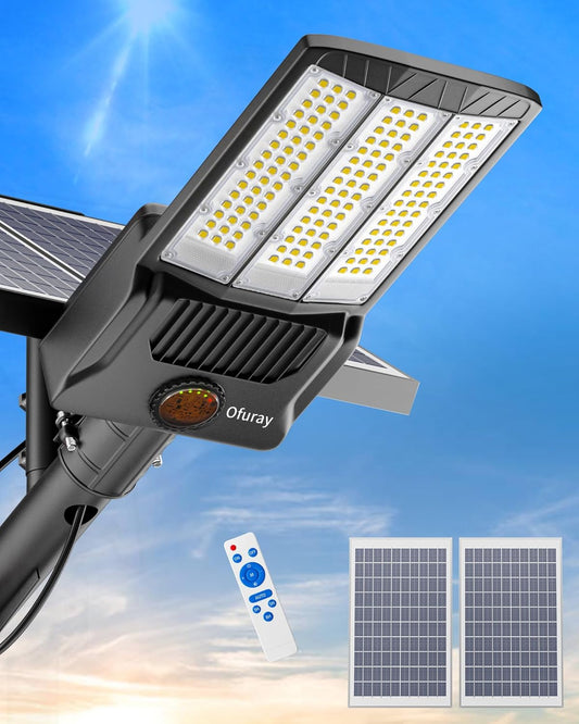 Ofuray 6500W Solar Street Light Outdoor Waterproof, 600000LM Solar Parking Lot Lights Commercial Dusk to Dawn 6500k Street