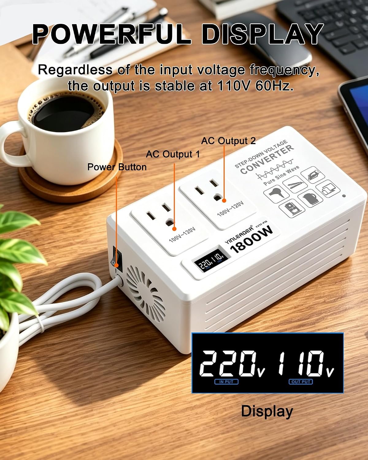 Yinleader Step Down Transformer 220V to 110V Voltage Converter 1800W