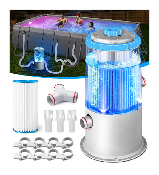 1000 GPH Light-Up Pool Filter Pump for Above Ground Pool|Built-in Blue LED Light,Transparent Housing for Real-Time Water Circulation &Filtration Monitor, Pool Cartridge Filter Pump System Aqua