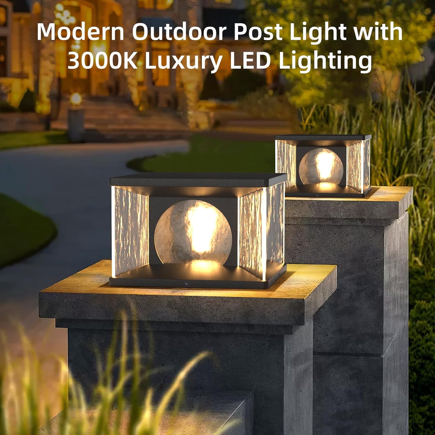 PAKEDANDUN Outdoor Post Light, Modern Pillar Lamps Hard Wired Column Lighting Patio Deck Fence Cap Lights, Warm Luxury 3000K LED IP65 Waterproof High