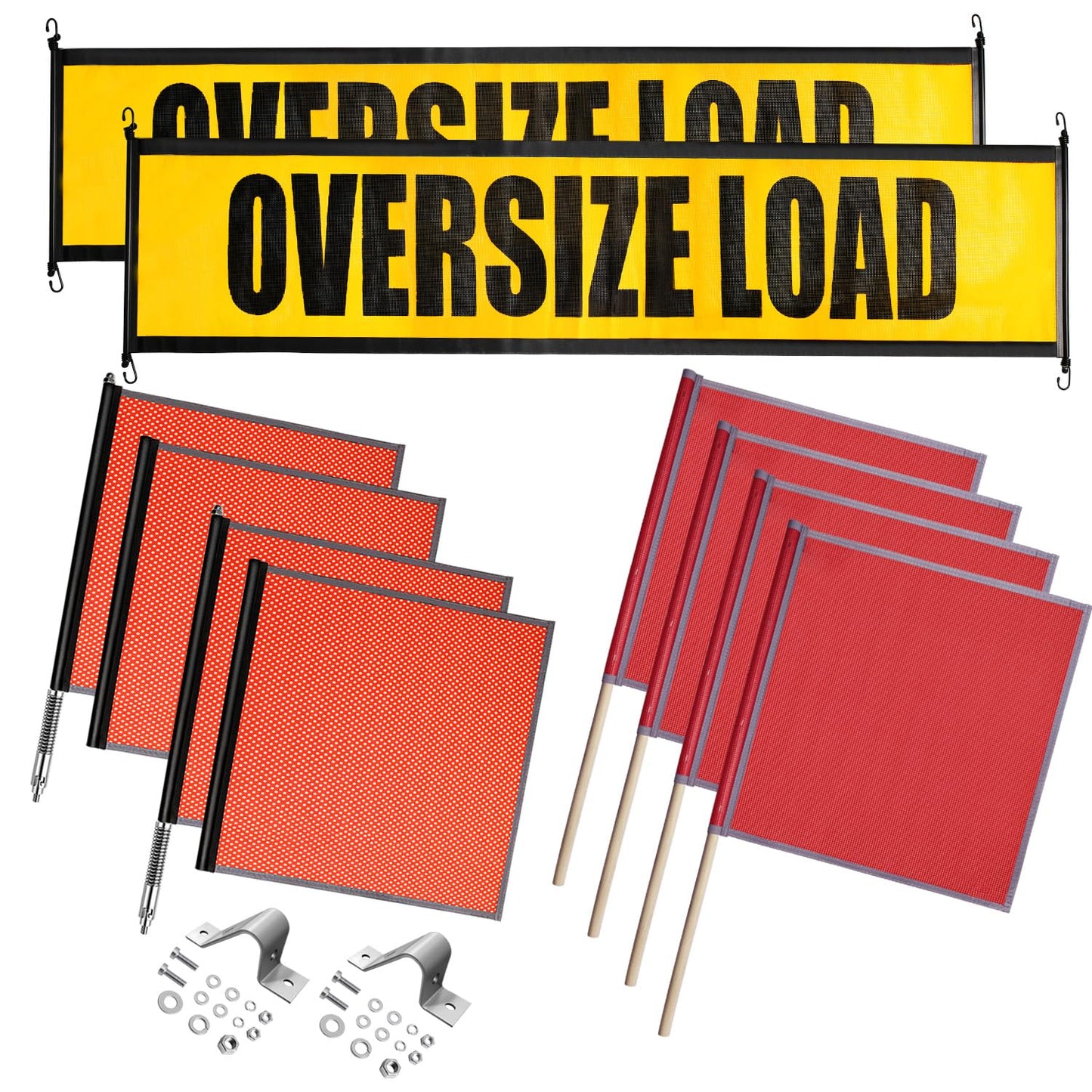 Oversize Load Warning Kit - DOT Compliant Flags & Wide Load Signs for Trucks, Reflective Red Safety Flag with Steel Pole