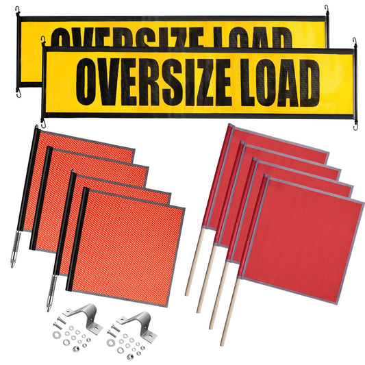 Oversize Load Warning Kit - DOT Compliant Flags & Wide Load Signs for Trucks, Reflective Red Safety Flag with Steel Pole