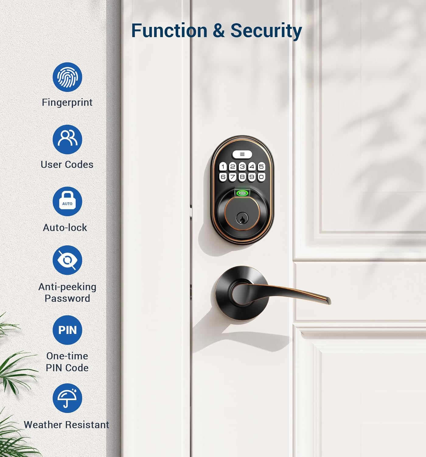 Veise Fingerprint Door Lock with 2 Lever Handles - Keyless Entry Door Lock, Keypad Door Lock with Handle, Electronic Deadbolt F