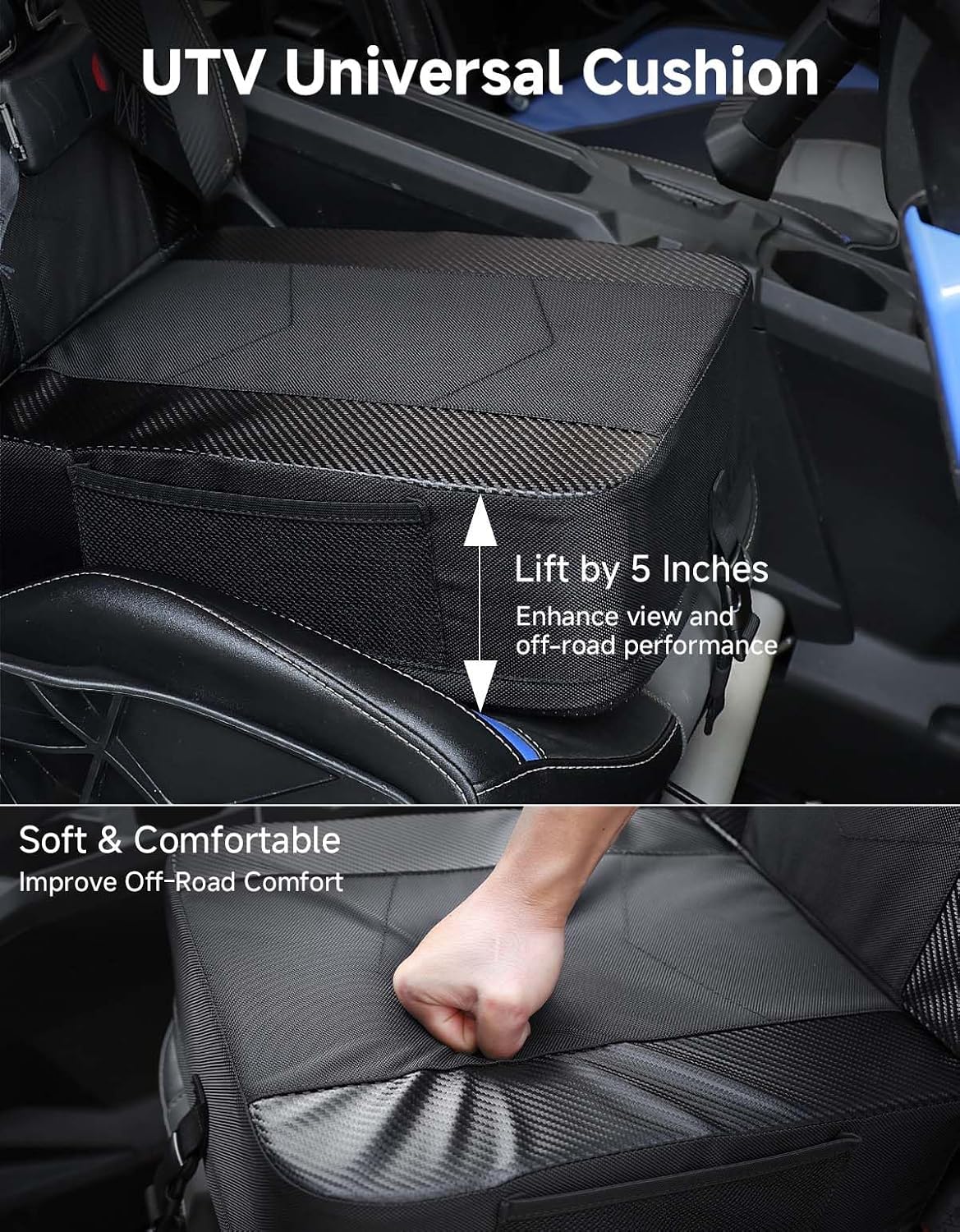 KEMIMOTO UTV Seat Cushion for Smaller Riders, Universal Harness Fit, High-Density Foam 5" Cushion for Stock and Aftermarket UTV Seats
