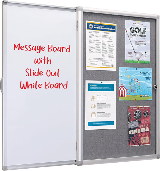 Enclosed Bulletin Board with Sliding whiteboard 36' x 24'