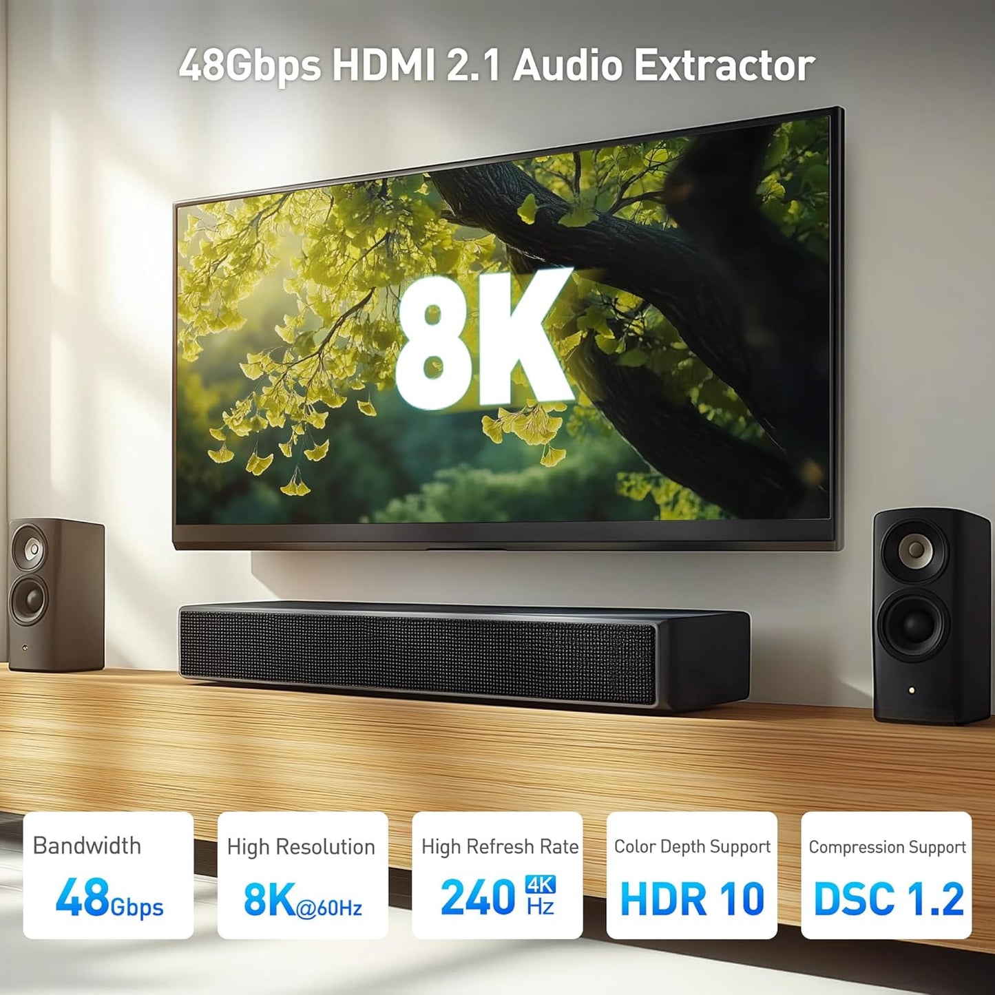 Cable Matters HDMI 2.1 Audio Extractor with eARC, Dolby Atmos, DTS, HDMI to Optical Adapter for TV, Amplifier, Works with Sonos, Samsung Soundbars, Max 5.1 Ch for Optical, No PS3, Xbox 360 Support