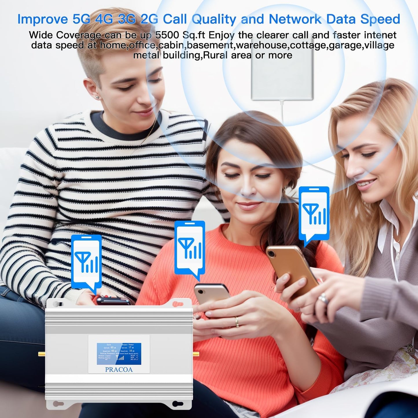 Cell Phone Signal Booster for AT&T, T-Mobile, Verizon 5G 4G LTE 3G, Sprint (silver)