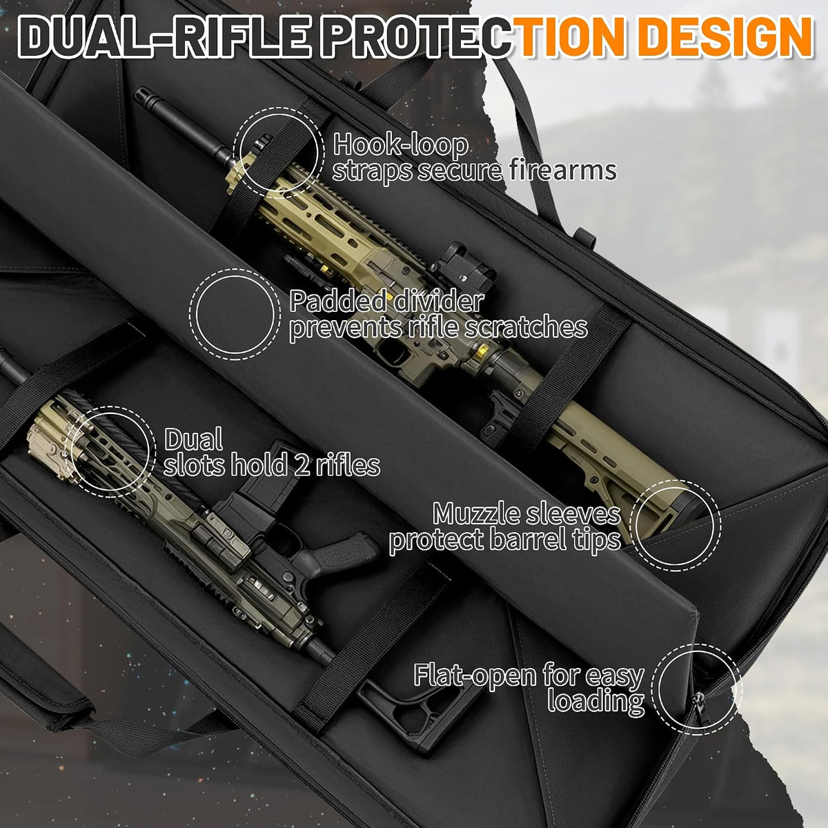 Double Rifle Case Gun Bag, Black 51" x 12" Double Rifle Case