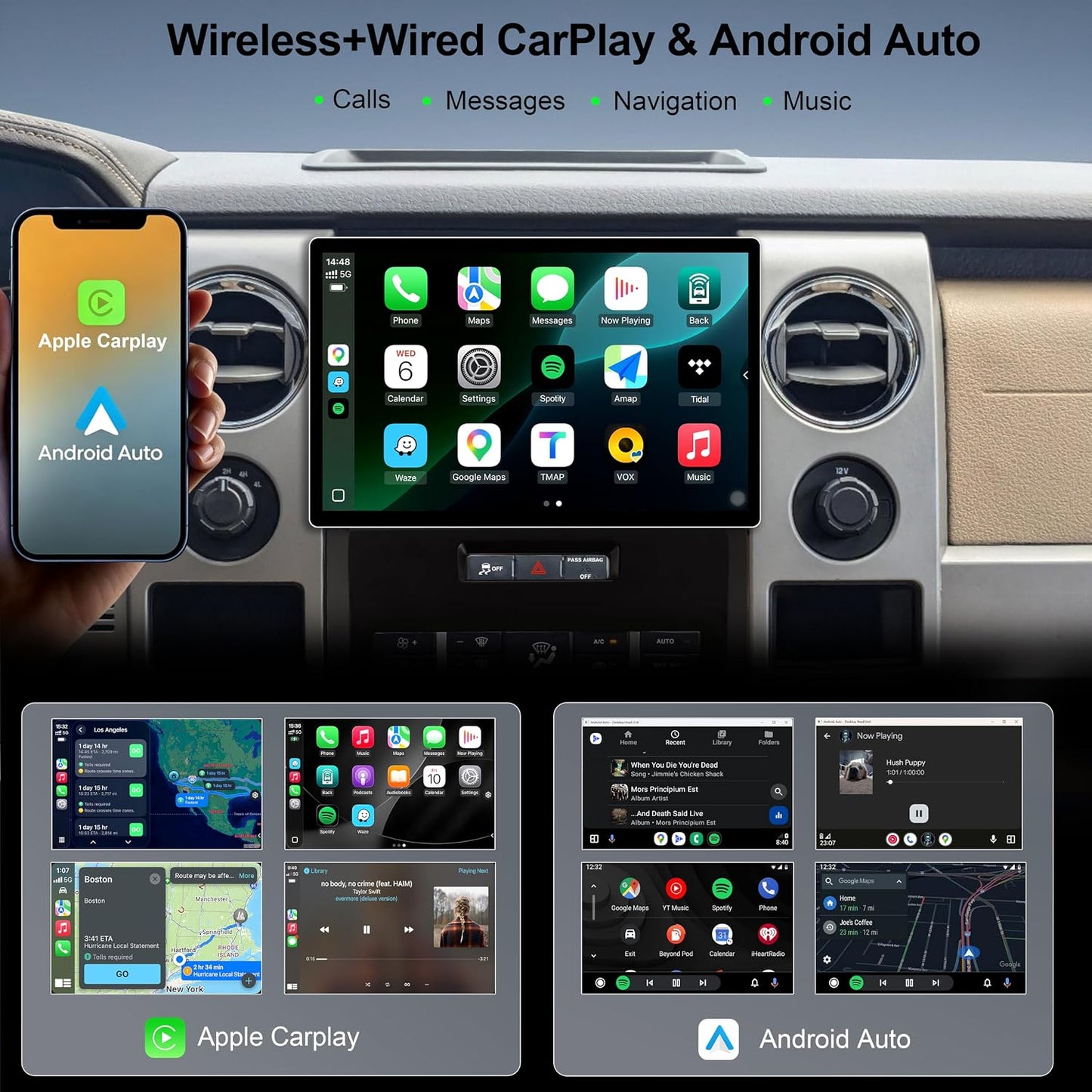 11.5 Inch 8 Core 4GB+64GB Car Radio Stereo for Ford F150 2009-2012, 2K Touchscreen Android 13 Head Unit with Wireless CarPlay & Android Auto, 1080P Backup Camera, GPS Navigation, SWC, AM/FM Radio