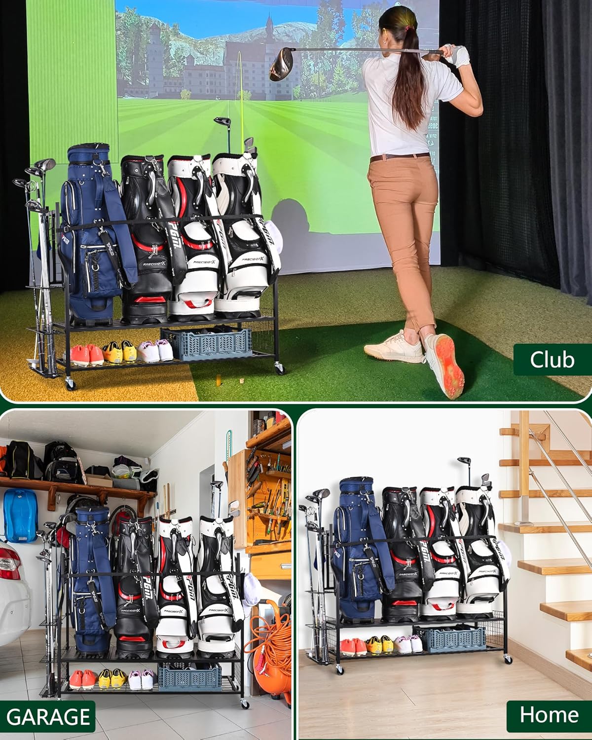 4 Golf Bag Storage Organizer, Extra Large Golf Storage Stand for Golf Bag and Accessories