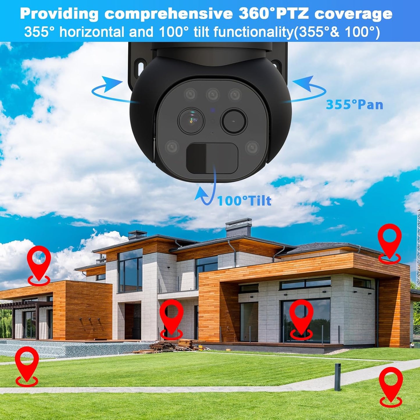 4G LTE Secuiryt Camera with 12X Hybrid Zoom, Dual-Lens Solar Power CCTV Camera with 9000mAh Battery,300MB Sim Card, 5W Solar Panel,PTZ 360 View