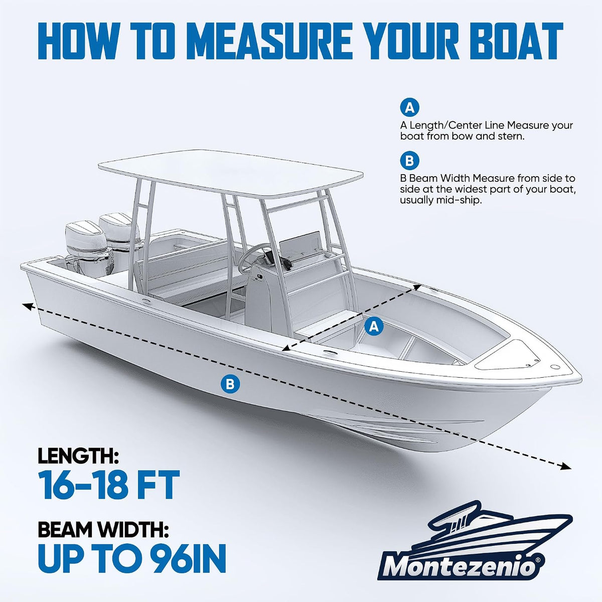 Tsukiko T-Top Boat Cover, 1200D Heavy Duty Marine Grade T Top Boat Covers Fits 22-24ft Long, Waterproof Center Console Boat Cover, Tear-Resistant Boat Storage Cover (16-18 FT)