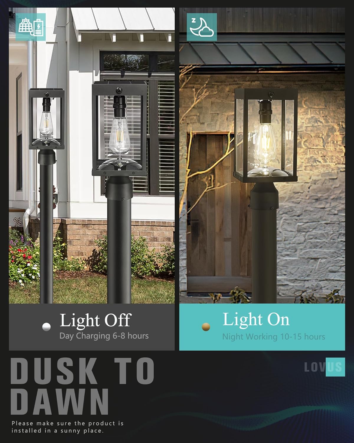 2-Pack Solar Post Lights Outdoor, Color Temperature, Remote-Controlled, Outside Solar Post Lamp with Pier & Pole Mount Options