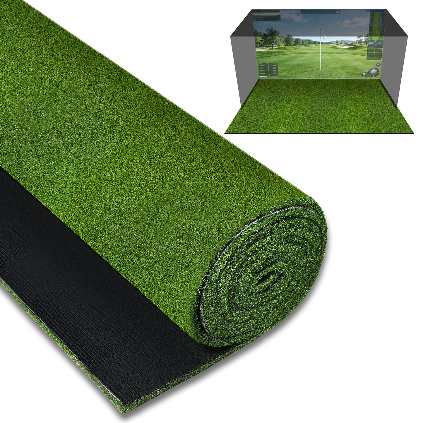 Golf Simulator Turf Mat, 15 mm 8/10/12ft Golf Mat for Indoor Home Setups, Golf Putting Mats Practice Outdoor Training Golf Hitting Mat for Putting Practice Football Sports Gym Backyard 8FTx4.8FT