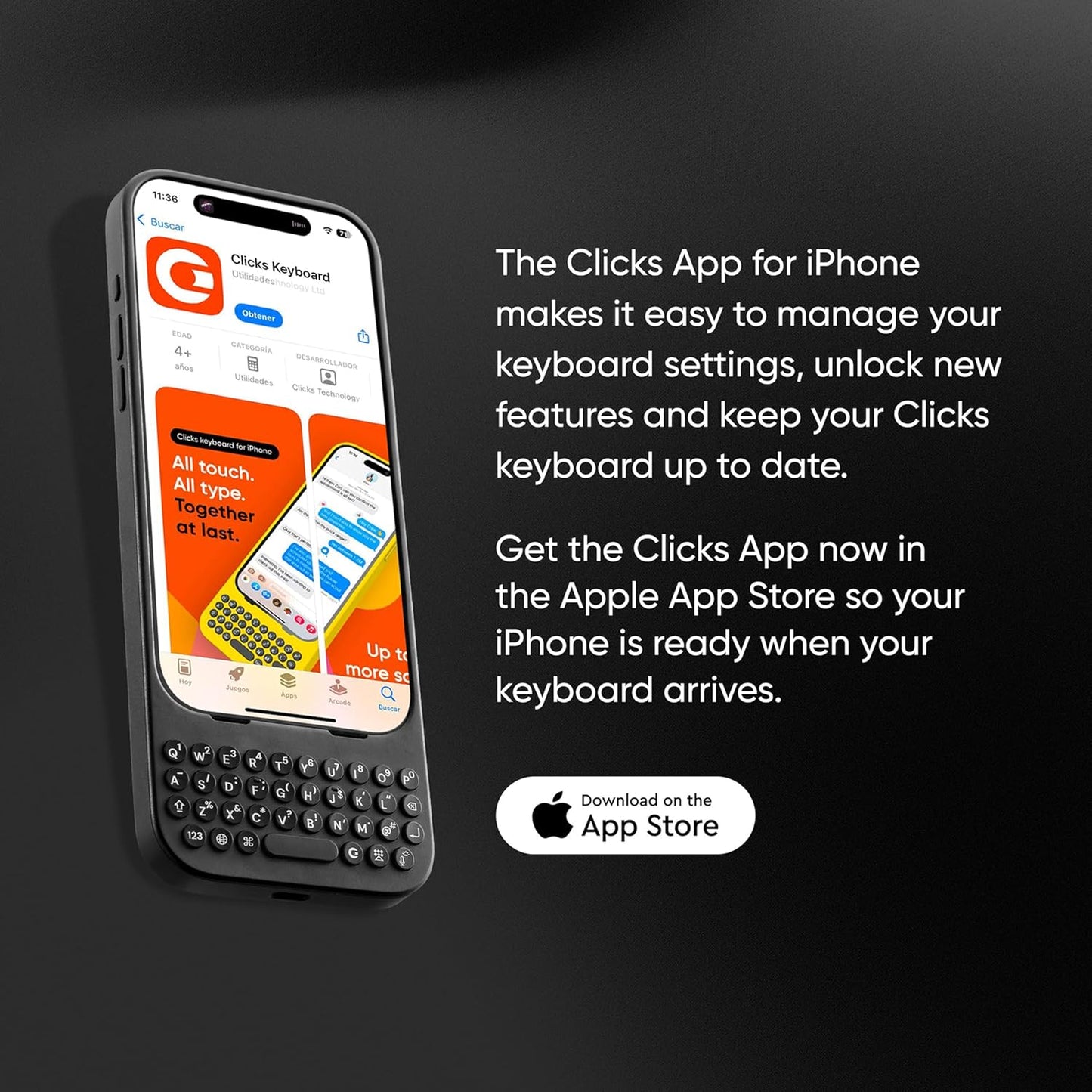 Clicks Keyboard for iPhone 16 Plus – Keyboard Case for Premium Typing Experience – Faster, Accurate Typing, Charge as Normal – Onyx