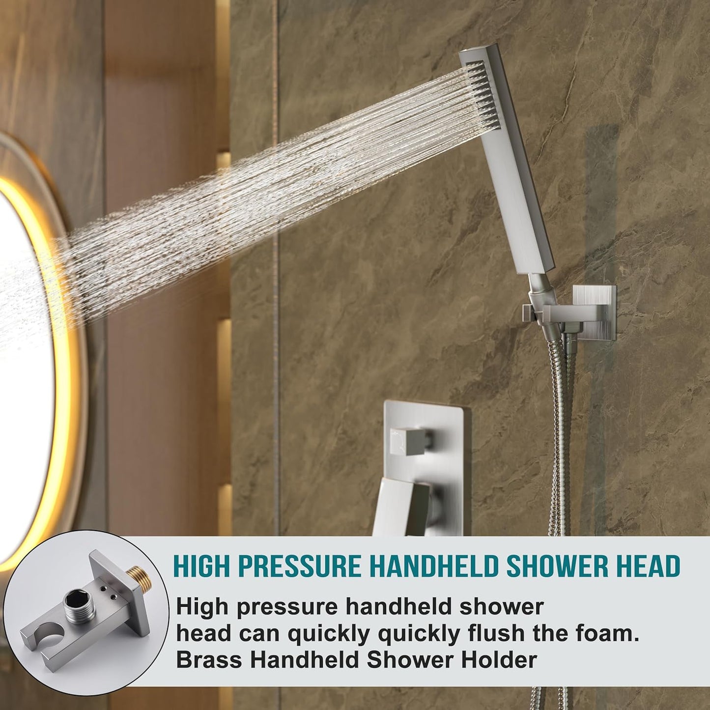 Shower Head with Handheld, Alesco Brushed Nickel Shower System with 10-Inch Rainfall Shower Head and High Pressure Handheld Spray, Shower Faucet Set