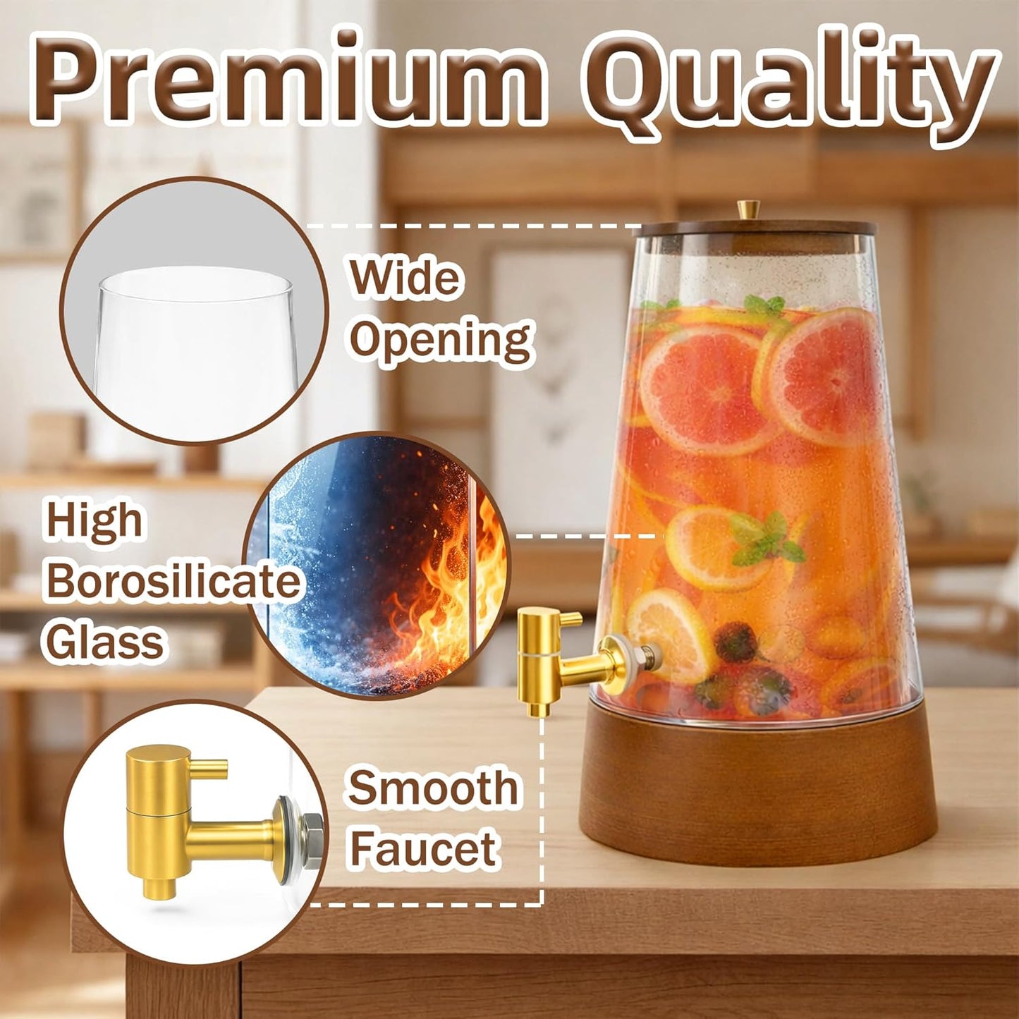 1.7 Gallon Glass Drink Dispenser, Large Glass Cold Beverage Dispensers with Faucet, Water Dispenser for Party, Bars and Home