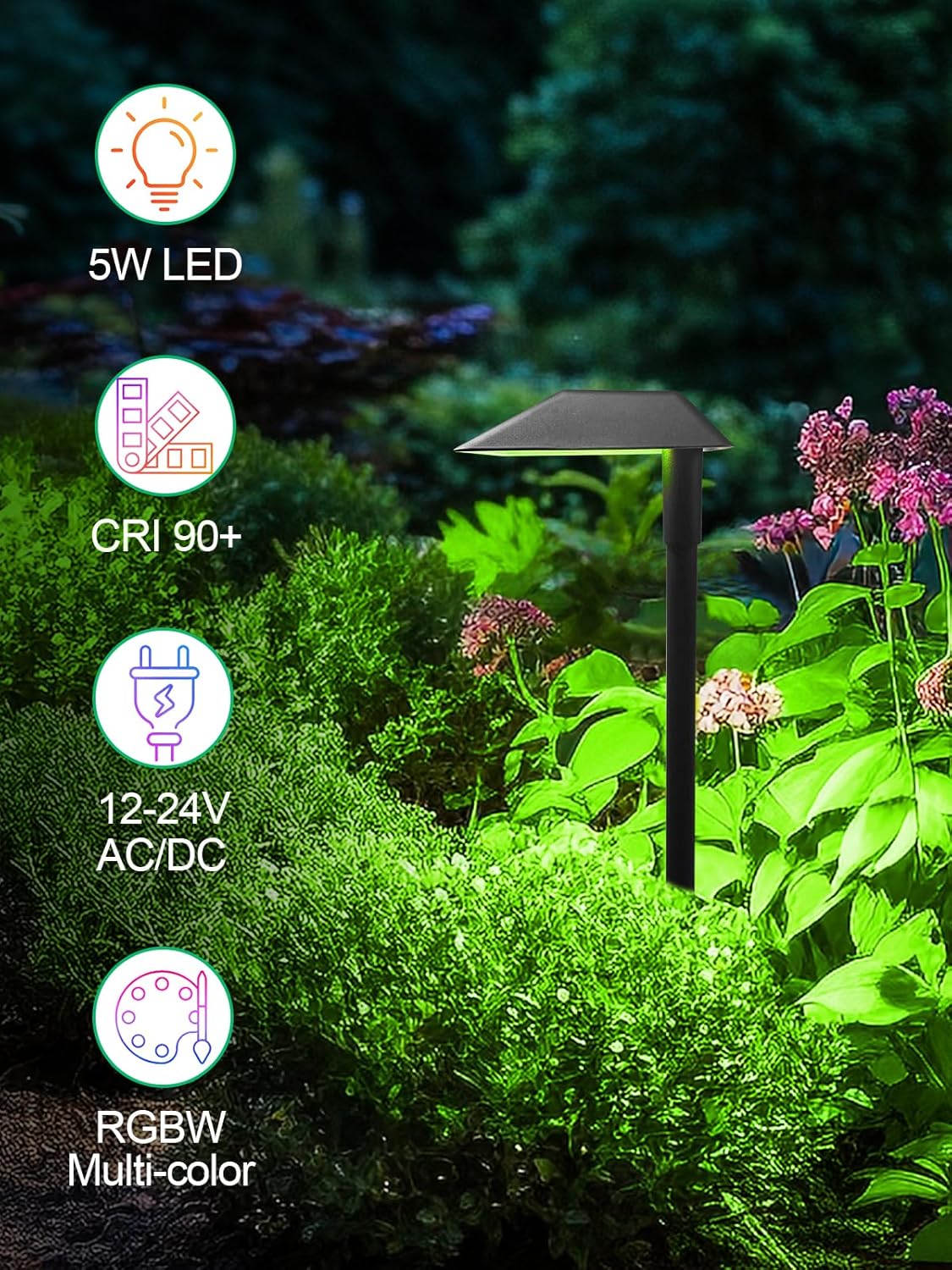 DOREIO 5W RGBW Low Voltage Landscape Lights LED Pathway Lights with Connectors,IP66 Waterproof Color Changing Landscape Lighting 12-24V Landscap