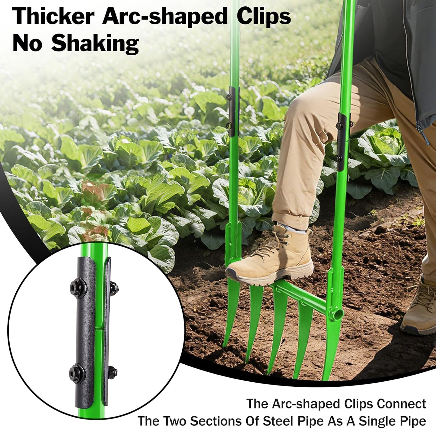 5 Tines All Steel Broadfork, 19" Broad Fork Garden Tool Heavy-Duty Digging Pitchfork, Non-Slip Grips & Detachable Design for Gardening, Farm Cultivation, and Soil Loosenin