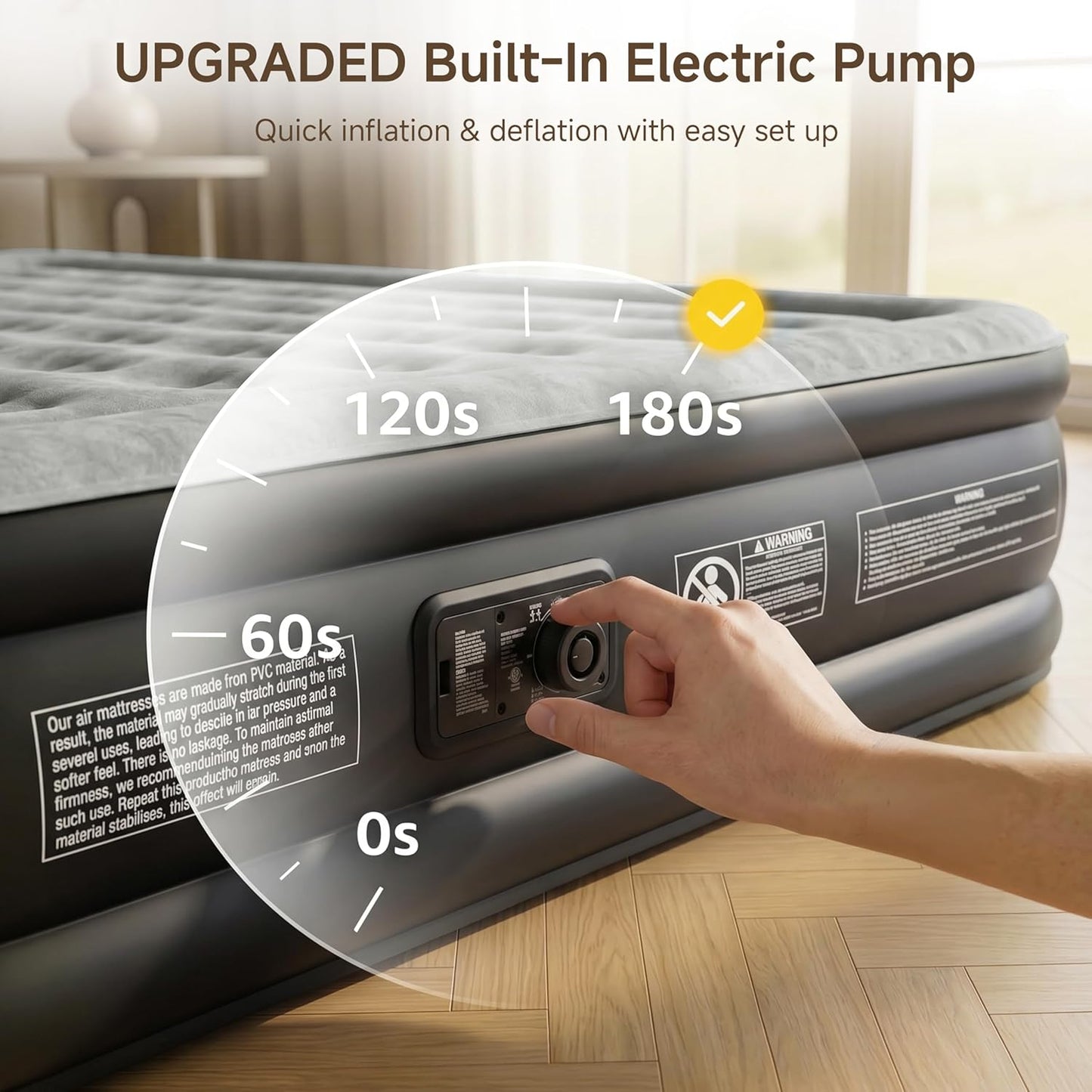 Air Mattress Queen with Built-in Pump 18", Comfortable Self-Inflating Air Mattress with High-Speed Pump, Durable Blow Up Mattress Queen with Storage Bag for Guests, Camping, Travel