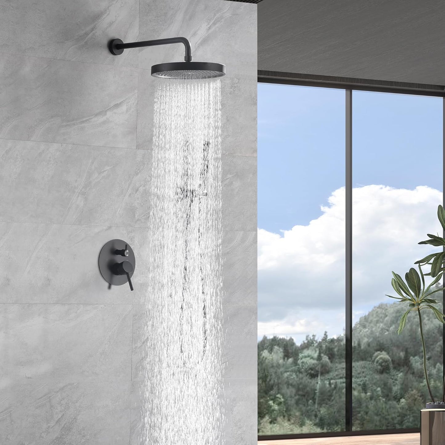 Foroute Black Shower Faucets Sets Complete, Matte Black Shower Fixtures, Shower System with 10 Inch Rainfall Shower Head And High Pressure Handheld,