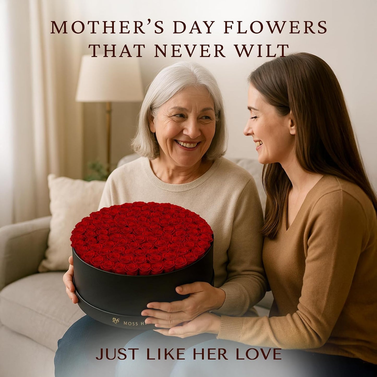 100 Preserved Roses in Designer Round Box, Real Forever Roses, Long-Lasting 1+ Year, No Watering, Luxury Home Décor Arrangement, Valentine’s Day Gift for Wife or Girlfriend Red 100 Roses