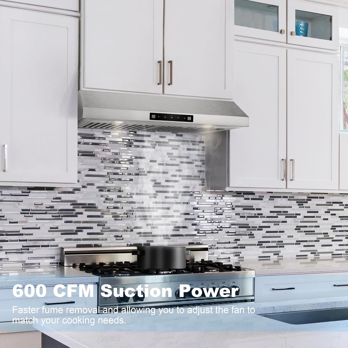 Convertible Range Hood with 600CFM, Ducted & Ductless