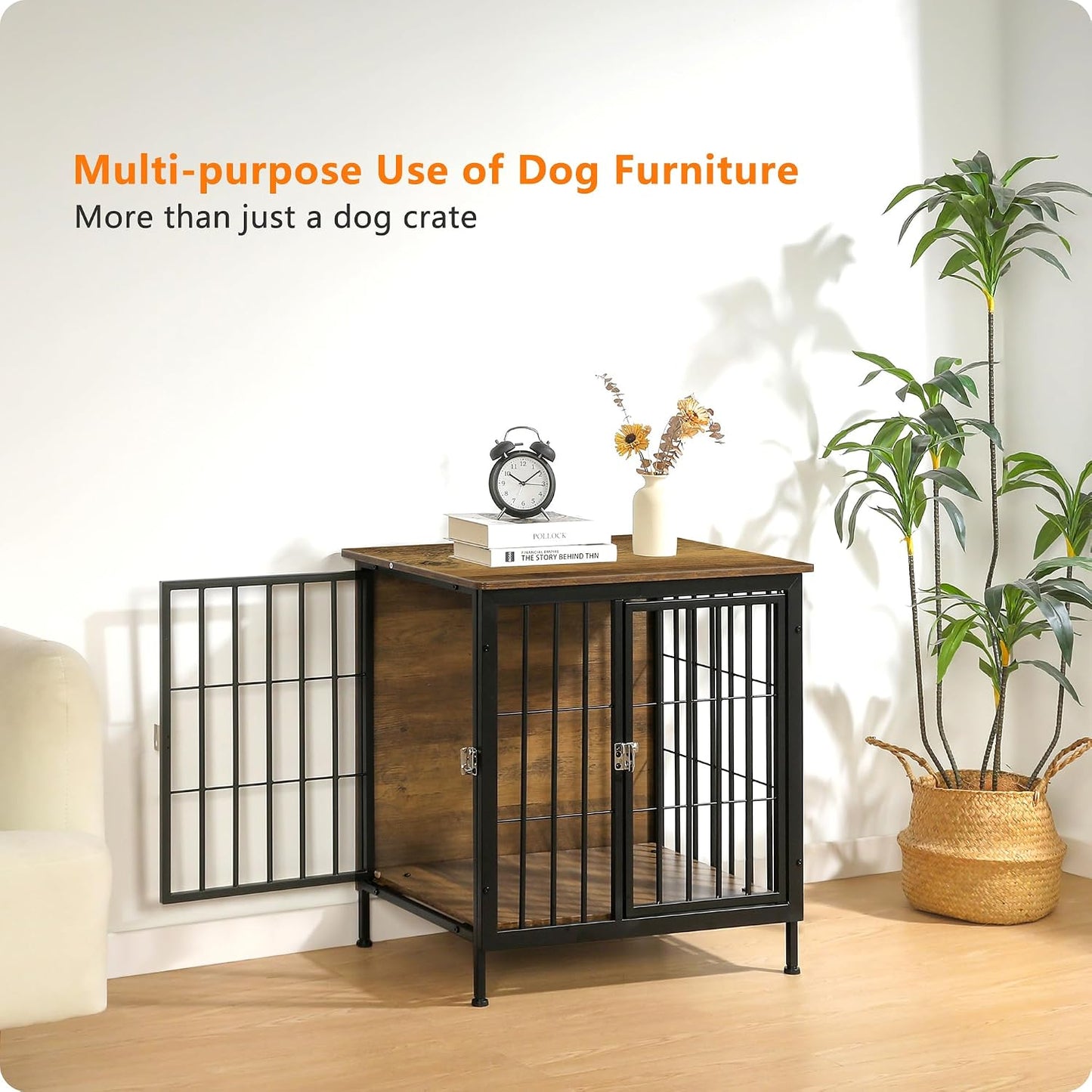 DWANTON Dog Crate Furniture, Heavy Duty Dog Crate, Indoor Dog House, Wooden Kennel Table as TV/Night Stand Side/End Table, Small Size, 26.5" L, Warm Brown Warm Brown 26.5"L x 20.1"W x 26.8"H