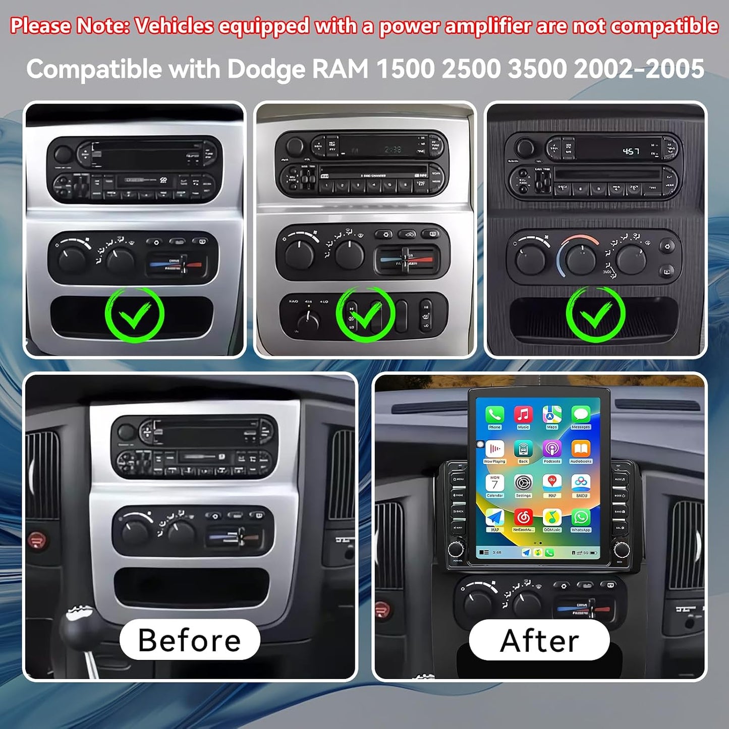 Android 14 Car Stereo Radio Compatible with Dodge Ram 1500 2500 3500 2002 2003 2004 2005 Wireless CarPlay & Android Auto AHD Backup Camera Upgrade 9.7" Touch Screen GPS WiFi SWC FM Bluetooth 2+64G for 2002-2005 Ram