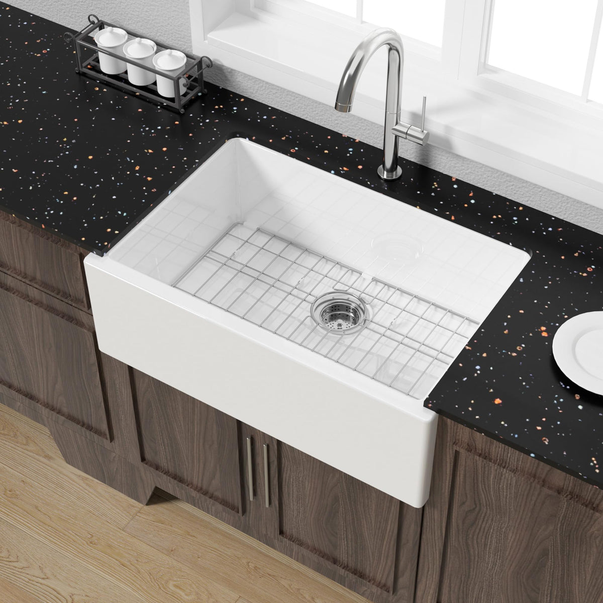 Miuara 30 x 20 Inch Self Trimming Farmhouse Kitchen Sink White Apron Front