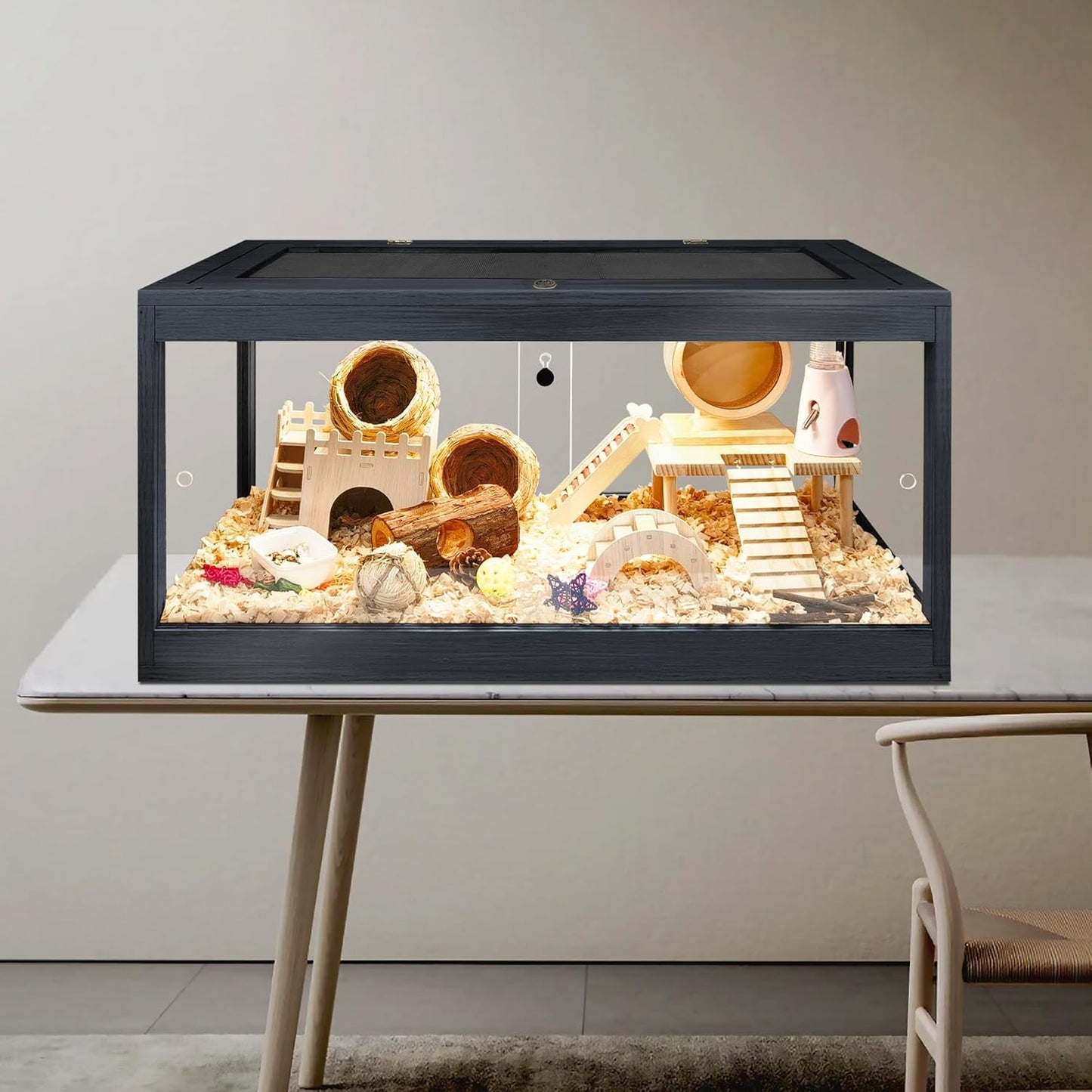 Prolee Hamster Cage Wooden 32 Inch Mice and Rat Habitat Openable Top with Acrylic Sheets Solid Built with Lock Design, Bl