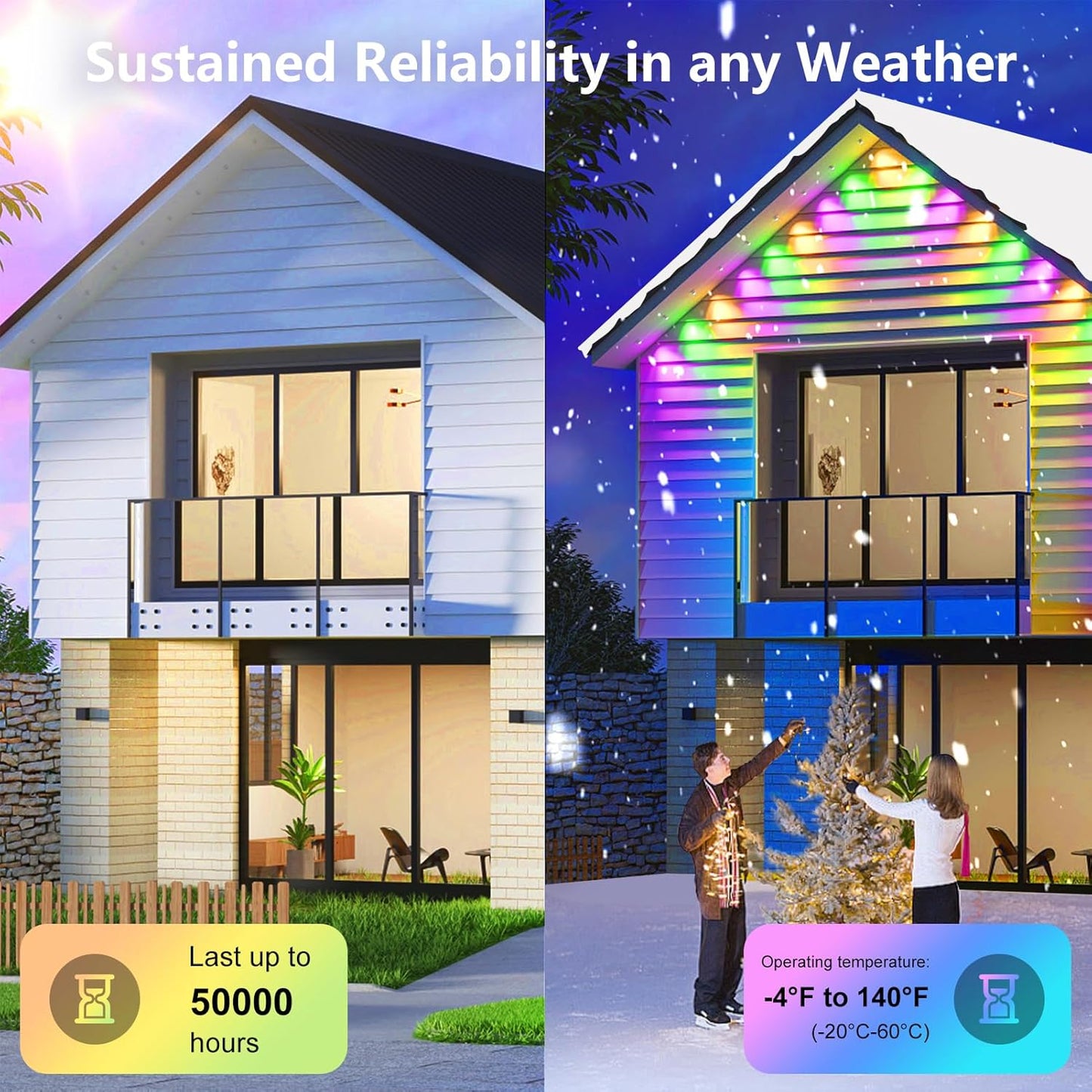 DeerTalk Permanent Outdoor Lights for House LED Trim Lights Bluetooth WiFi Smart ICRGB Permanent String Light Year Round Holiday Eaves Lighting Everlights Work with Alexa Google, 72LED 100FT
