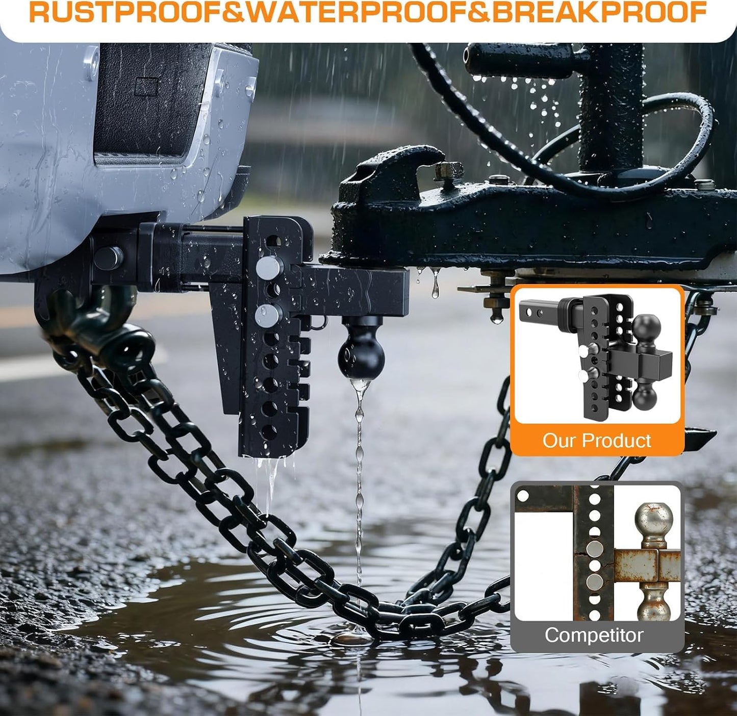 Adjustable Trailer Hitch, Drop Hitch for 2.5 Inch Receiver, Tow Hitch with 6 Inch Drop/Rise, 2" & 2-5/16" Ball Hitches for Trucks, 22,000 LBS GTW, Trailer Hitches with Anti-Theft Pin 2.5-6