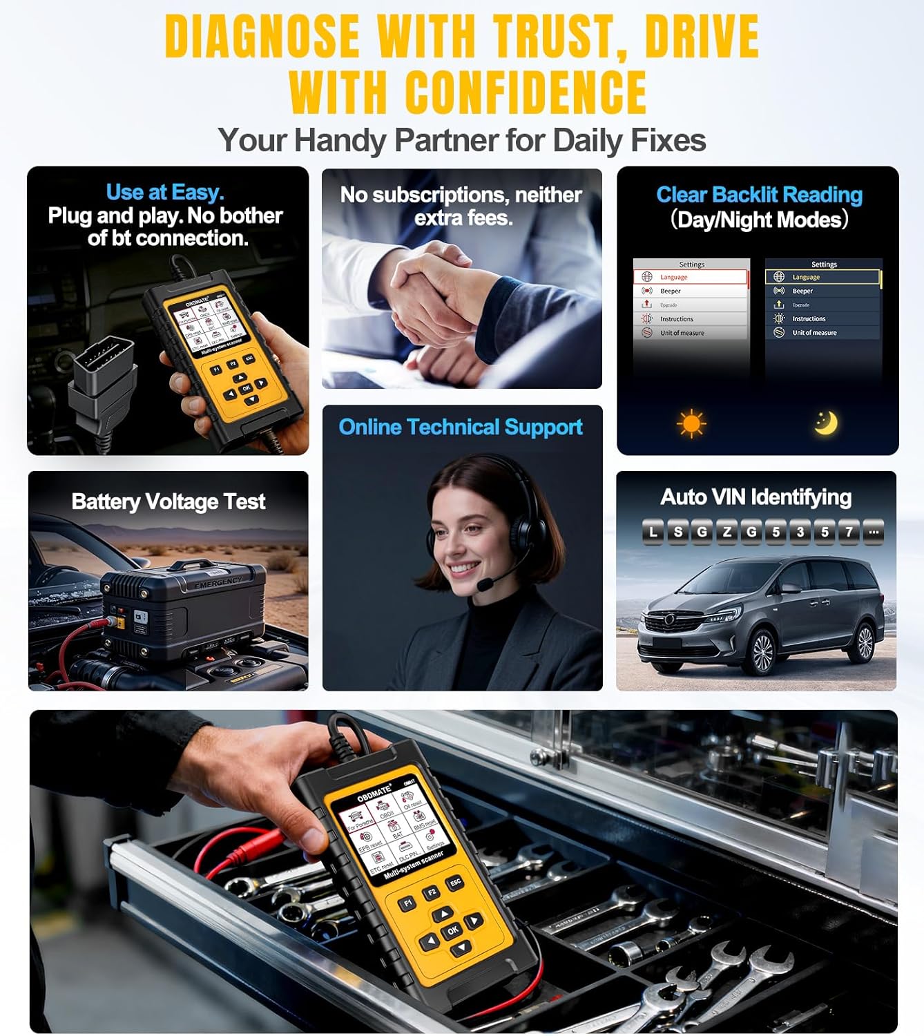 OBD2 Scanner for Porsche, OM817 Full System Diagnostic Tool, 10 Popular Reset Services, Read&Clear Codes, Auto VIN, Battery Test, One-Key I/M Readiness, No Subscriptions Lifetime Update