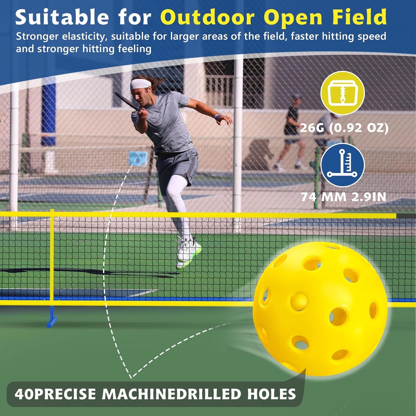 Baisal Pickleball Set with Net Portable Outdoor Indoor, 22FT Regulation Size Pickleball Net for Driveway with 4 Wooden Pickleball Paddles, 1 Pickle