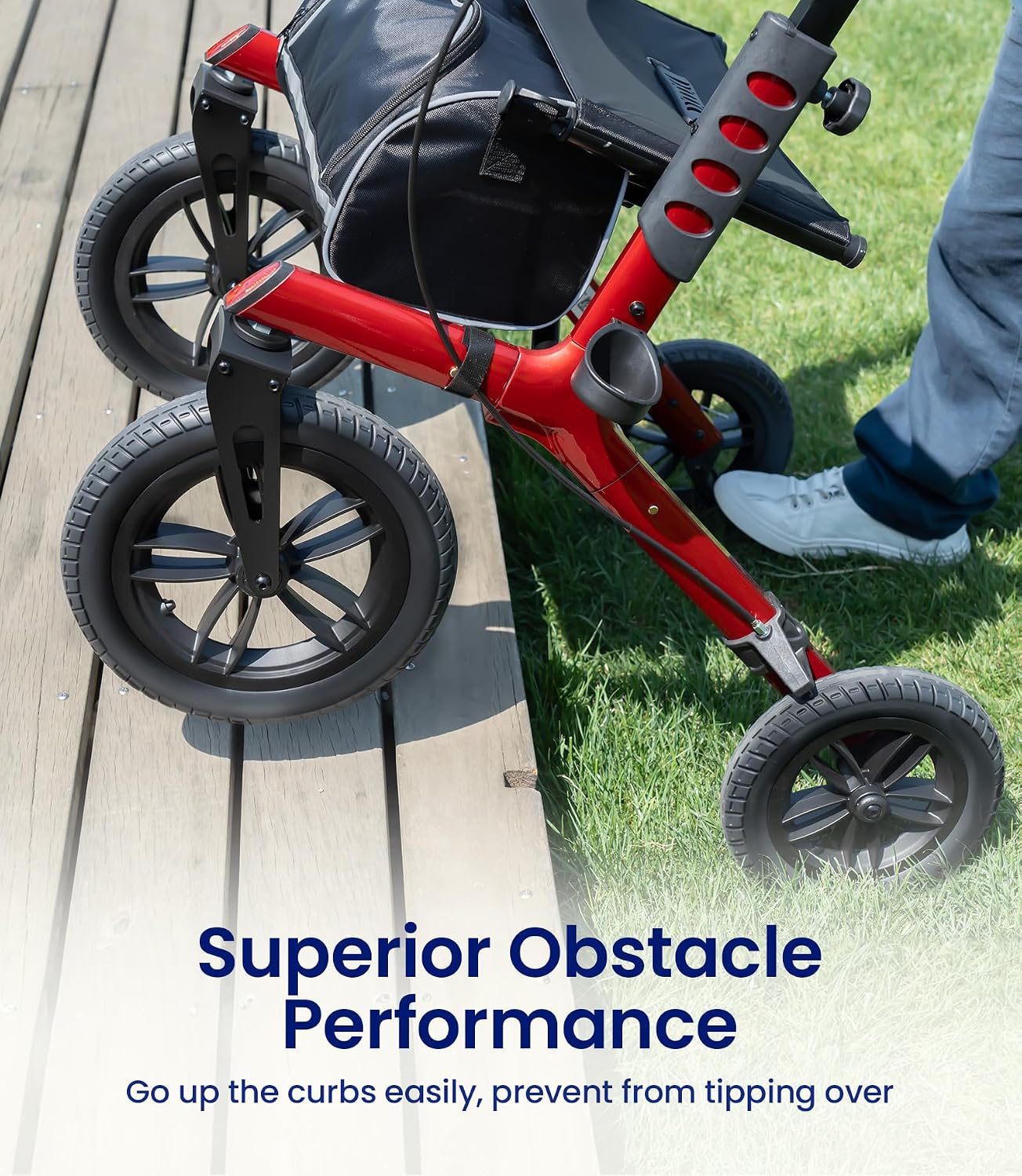 VOCIC Walker with Seat for Seniors, Z57 Outdoor Rollator Walker with 12" All Terrain Big Wheels