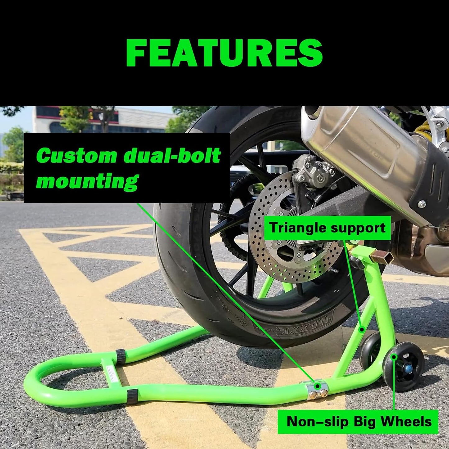 MOTO4U Motorcycle Stand,880lbs Motorcycle Stands Front and Rear with 4 Adjustable Swingarm Spool,Heavy Duty Front Rear Wheels Lift Combo,Paddock Stands Dual bolt Universal Fit for Most Sport Bike