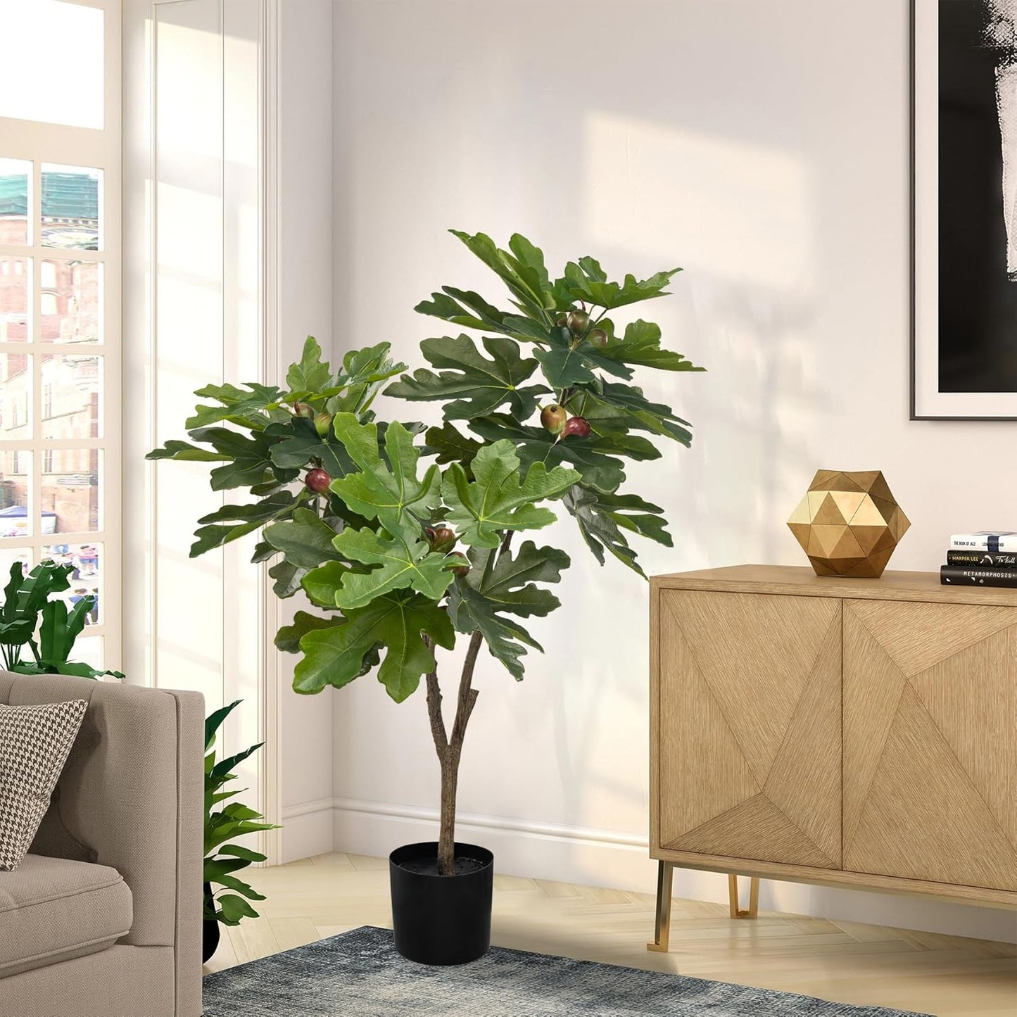 Ttranewsoo Fiddle Leaf Fig Tree Artificial Tree Outdoor Fall Decor Fig Tree Home Decor Faux Plants Indoor Tall Artificial Plants Indo