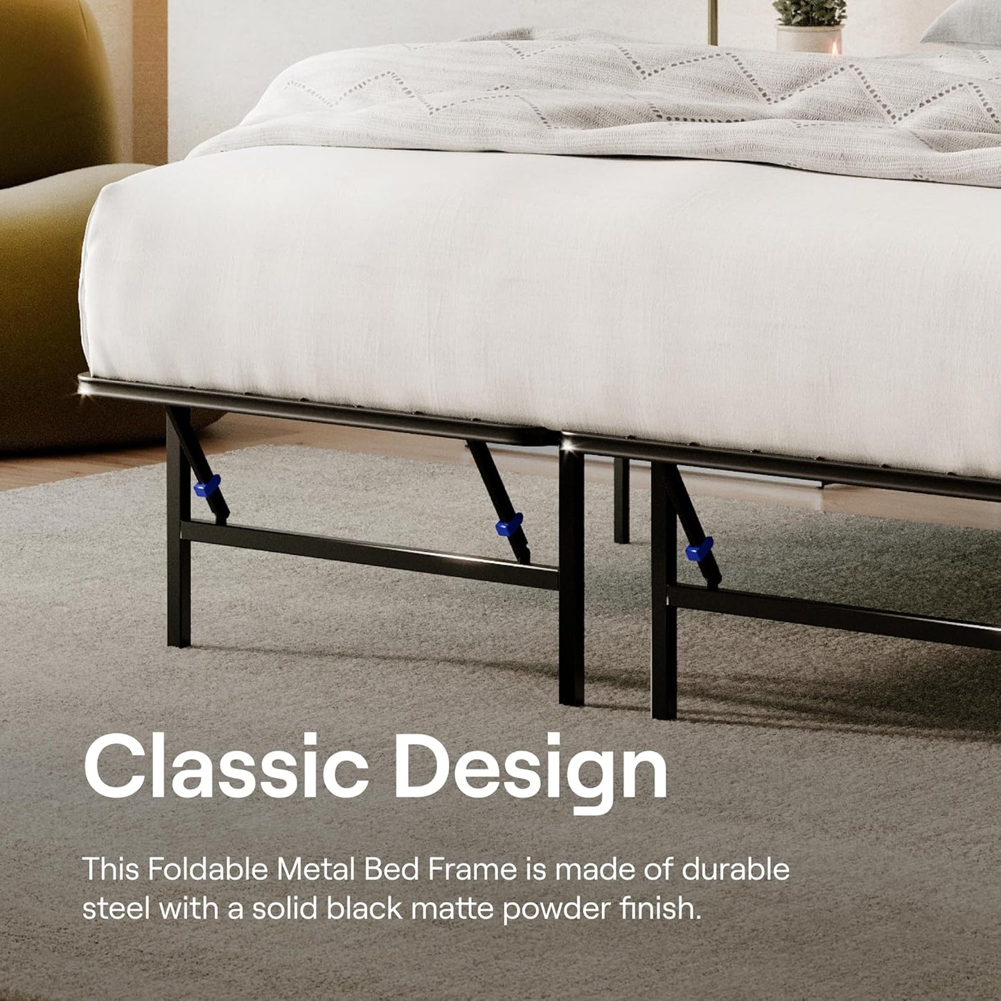 Nectar Foldable Metal Platform Bed Frame - Cal King - Tool-Free Easy Set Up - 14 Height - Classic, Durable Design - Sturdy Coated Steel Frame - No