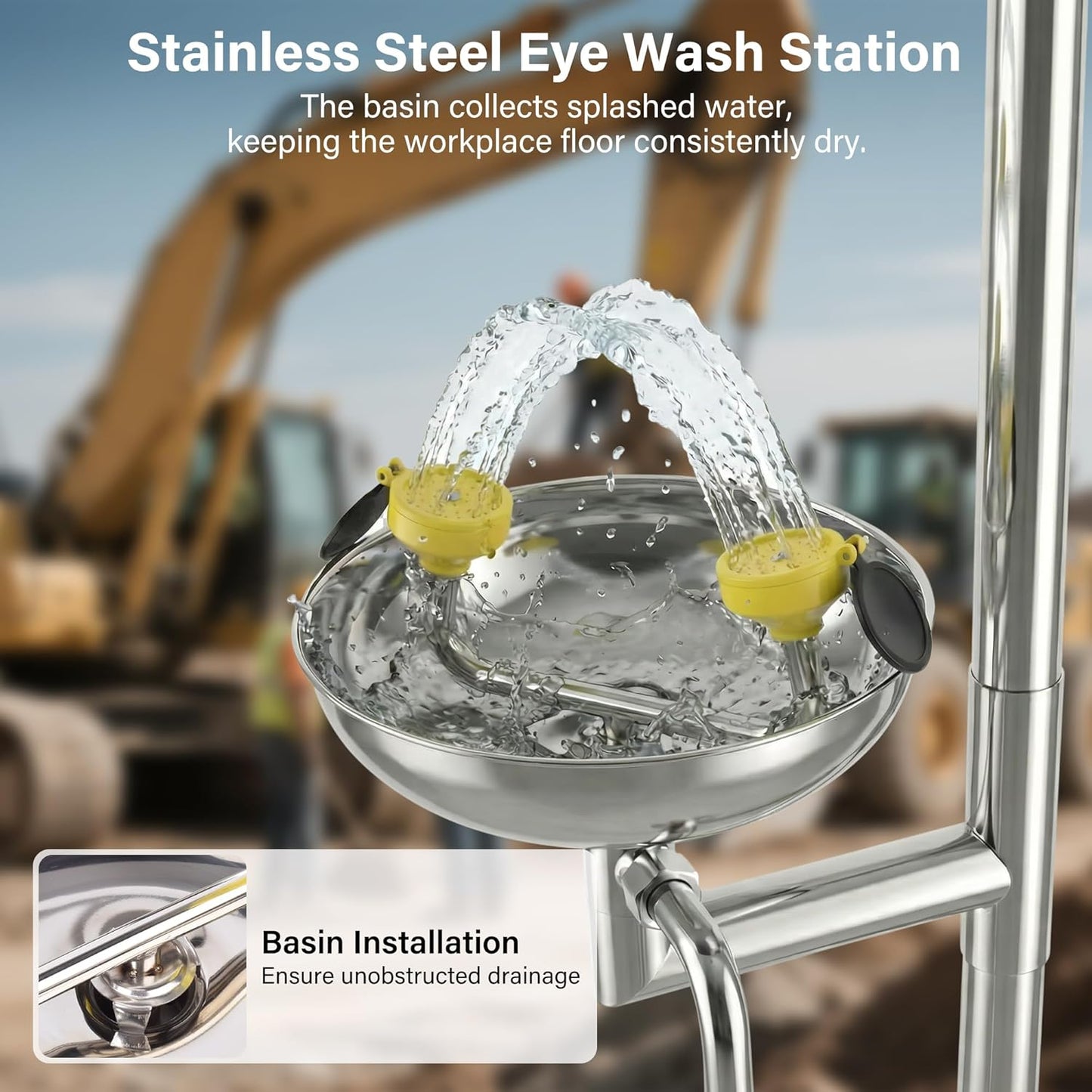Emergency Eye Wash Station with Shower, 304 Stainless Steel Eye Wash and Shower Combination, Floor Mounted Stand Up Eyewash Station, Safety First Aid for Industrial, Commercial and Lab Use